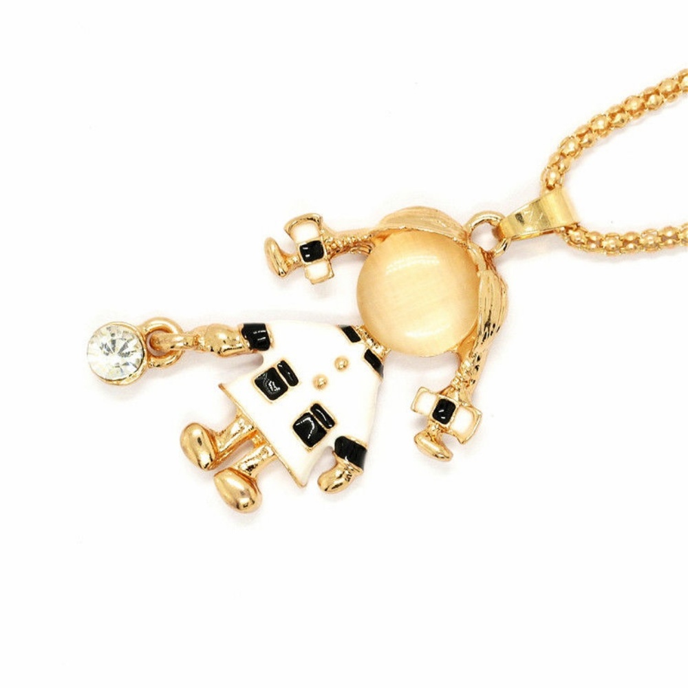 Ponytail Girl Enamel Pendant Sweater Necklace Long